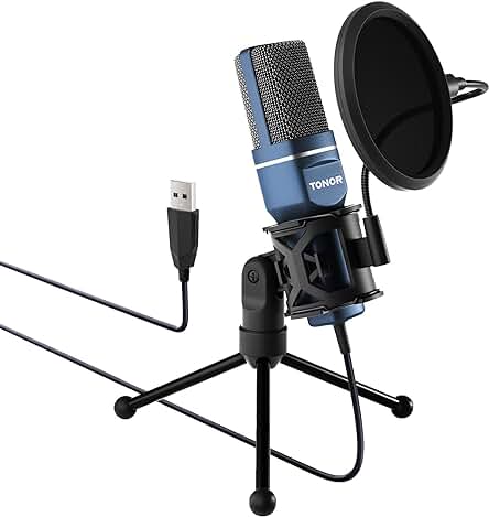 Micrófono de condensador USB TONOR para grabación vocal y transmisión en PC y laptop.