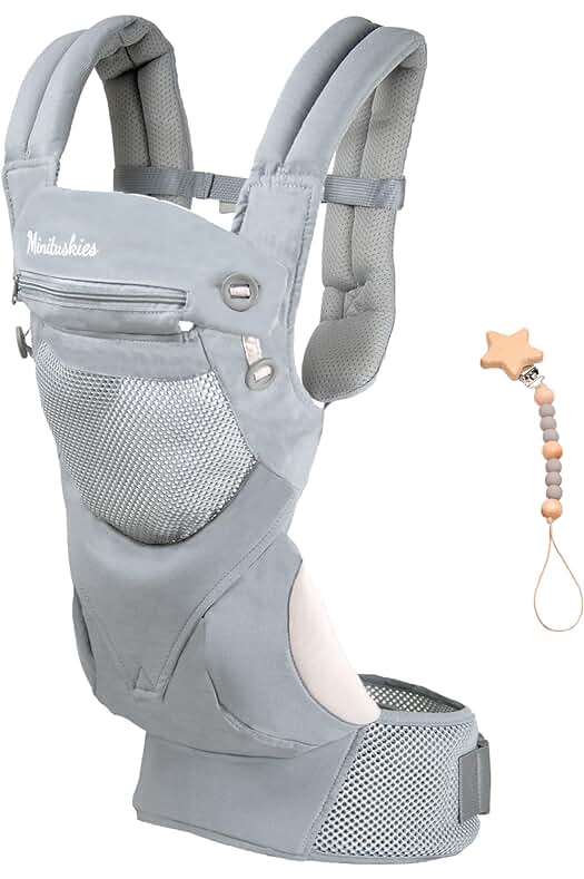 Mochila portabebés ergonómica PureComfort con cuelga chupetes | Diseño cómodo y transpirable | Gris