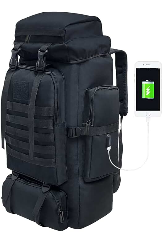 Mochila Senderismo 80L: Vaupan, Mochila Táctica Militar Grande para Acampar y Viajar (Negro)