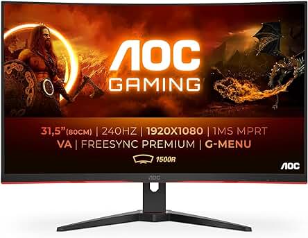 Monitor curvo gaming AOC C32G2ZE de 32 Full HD con alta frecuencia de actualización y tiempo de respuesta ultra rápido.