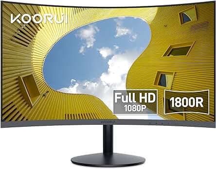 Monitor Curvo KOORUI - Experiencia inmersiva con curvatura 1800R y alta calidad de imagen.