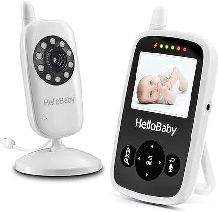 Monitor de bebé HelloBaby 2.4, con cámara, audio, pantalla LCD y temperatura de vigilancia.