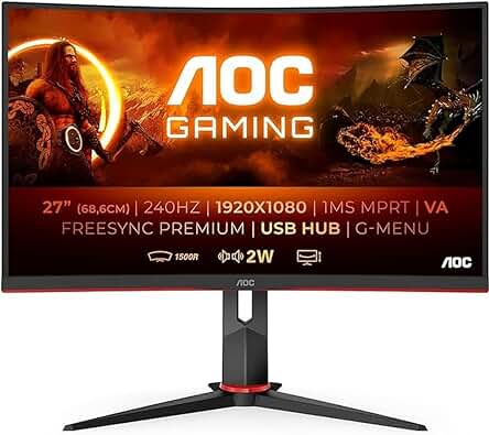 Monitor gaming curvo AOC C27G2ZU/BK - FullHD, 240Hz, 0,5ms, FreeSync Premium, HDMI/Displayport, Negro/Rojo.