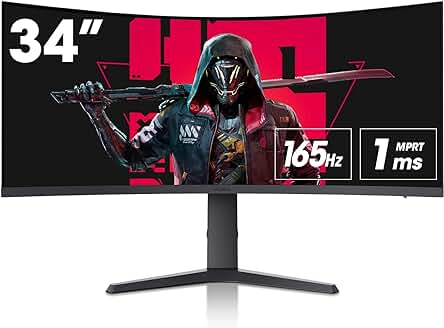 Monitor Gaming Curvo KOORUI de 34 Pulgadas, 165Hz, 1MS, WQHD 3440x1440, Adaptive Sync