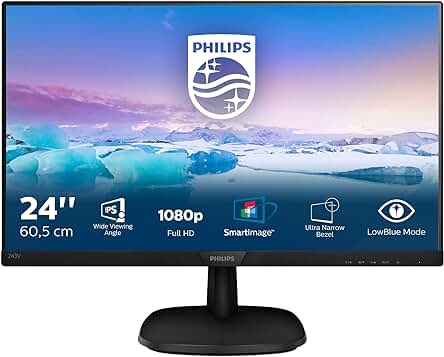 Monitor Philips 243V7QDSB/00 - Pantalla de 24 FHD, 75Hz, IPS, sin parpadeo