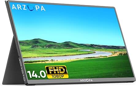 Monitor Portátil ARZOPA Slim 14 Pulgadas, Full HD 1920x1080, HDMI/Type-C/USB-C, Altavoces Duales