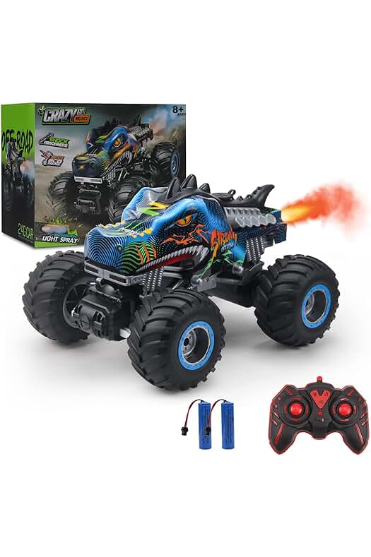 Monster Truck RC: Coche teledirigido de dinosaurio para niños con velocidad y luces LED