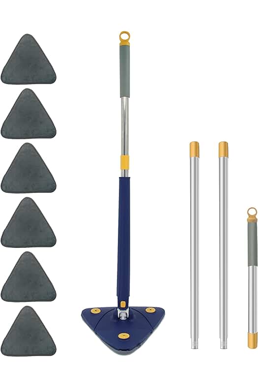 Mopa de limpieza ajustable para suelos y paredes, con exprimido automático de agua. (Azul)
