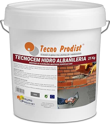 Mortero hidrófugo TecnoCem para albañilería y construcción, ideal para revocos y ladrillos.