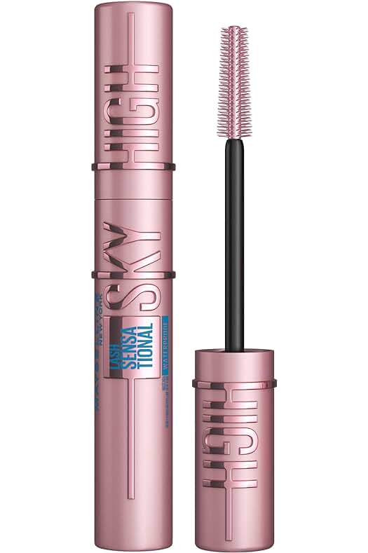 Máscara de pestañas Maybelline Lash Sensational Sky High, volumen y longitud en negro.