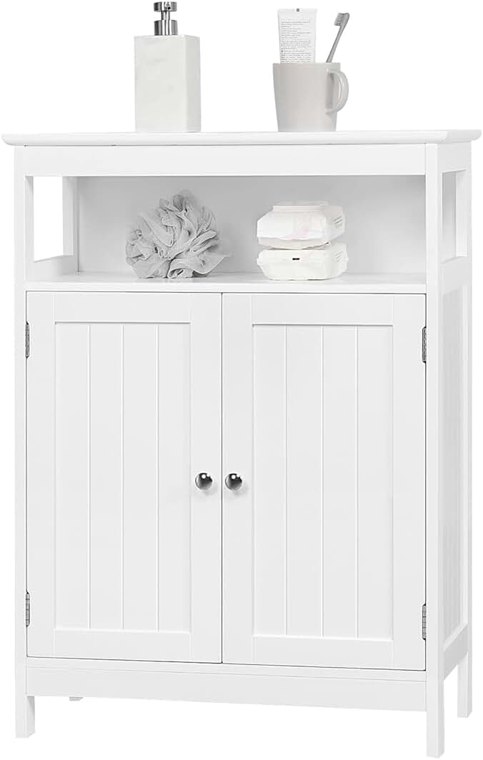 Mueble baño de madera lacada con estante ajustable y repisa auxiliar - 60x30x80cm blanco.