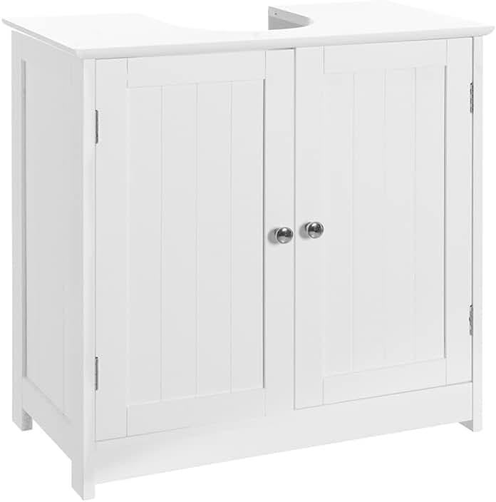 Mueble de baño blanco con lavabo y pie de madera de LOLAhome, 60x30x60 cm.