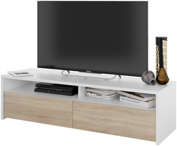Mueble de salón moderno y elegante con acabado en blanco y roble.
