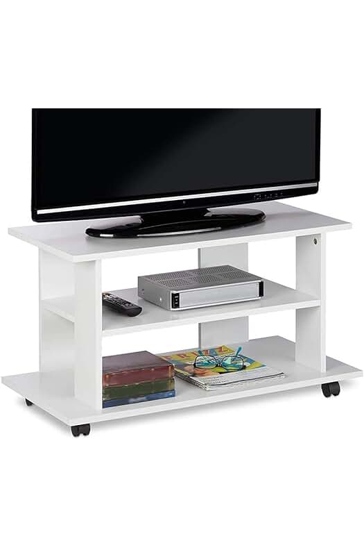 Mueble de TV de Madera MDF con 2 estantes y ruedas, diseño Moderno (Blanco, 80x40x45cm)