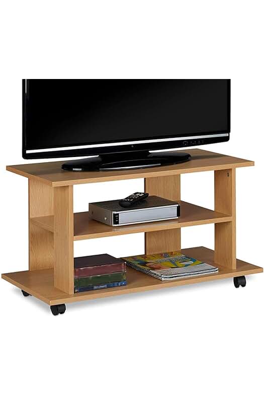 Mueble de TV de Madera MDF con 2 estantes y ruedas, diseño Moderno (Roble)