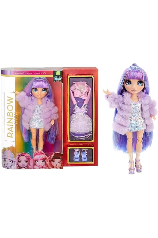 Muñeca de Moda en Morado - Conjuntos Elegantes, Accesorios y Soporte - Rainbow High - Serie 1.