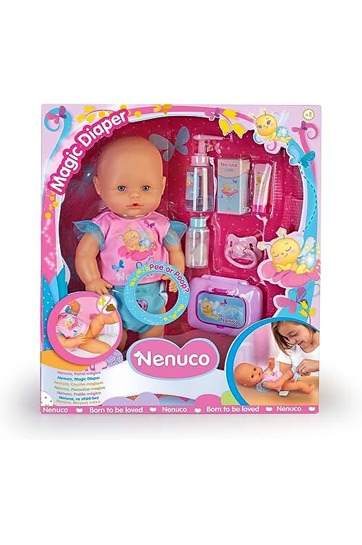 Muñeco Nenuco interactivo con pañal mágico para cuidar y divertirse, juguete +2 años.