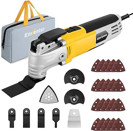 Multiherramienta Oscilante ENVENTOR 300W: 6 Velocidades, 28 Accesorios. Herramienta versátil para múltiples tareas.