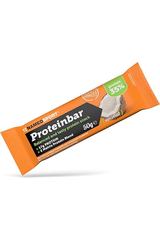NAMEDSPORT> Barrita proteica de coco con un 35% de proteínas, caja de 12 unidades