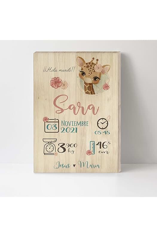 Natalicio personalizado de madera para bebés con diseño de jirafa rosa - ¡Regalo único y especial!