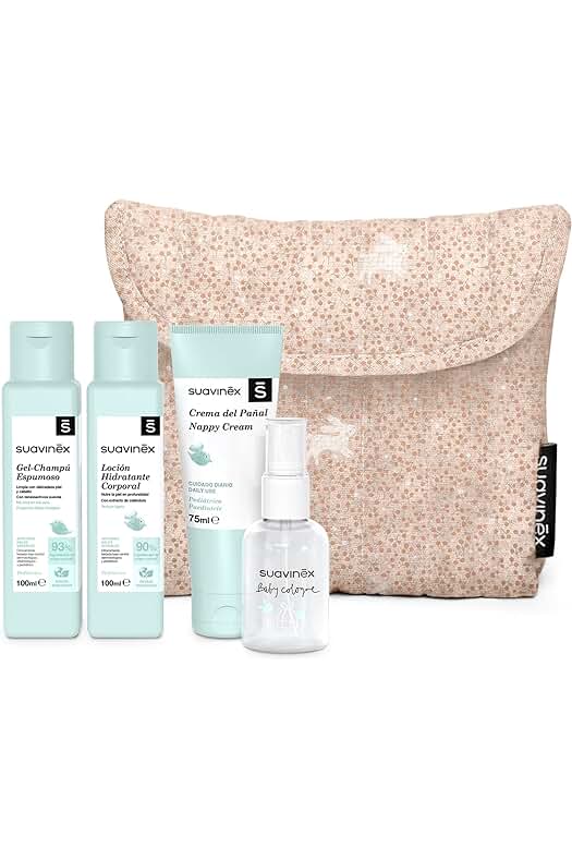 Neceser de viaje para bebés con productos esenciales, práctico y en rosa