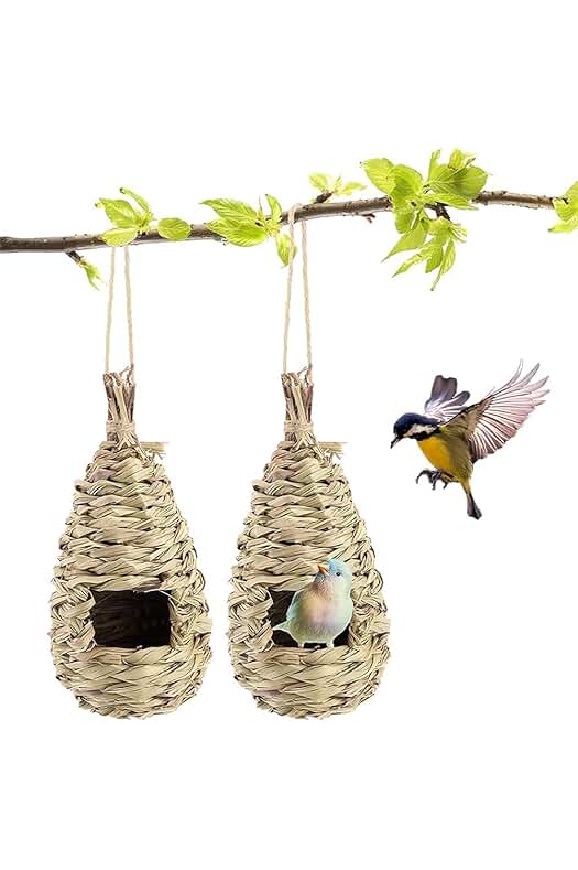 Nido de pájaros colgante tejido a mano para atraer y proteger a aves pequeñas