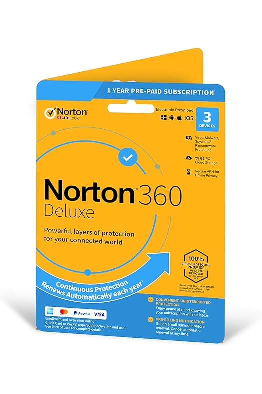 Norton 360 Deluxe: Complete Online Protection for Multiple Devices - 1 Year Subscription