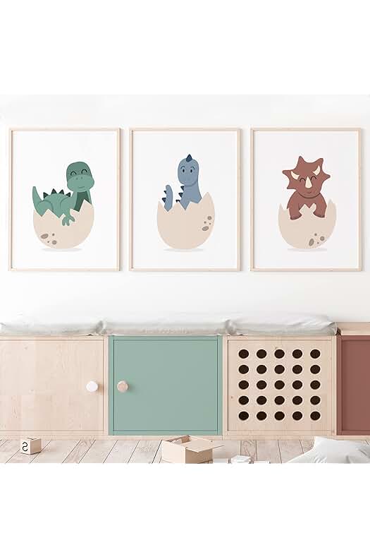 Nuevos títulos: Conjunto de cuadros infantiles de dinosaurios para decorar la habitación de tu bebé