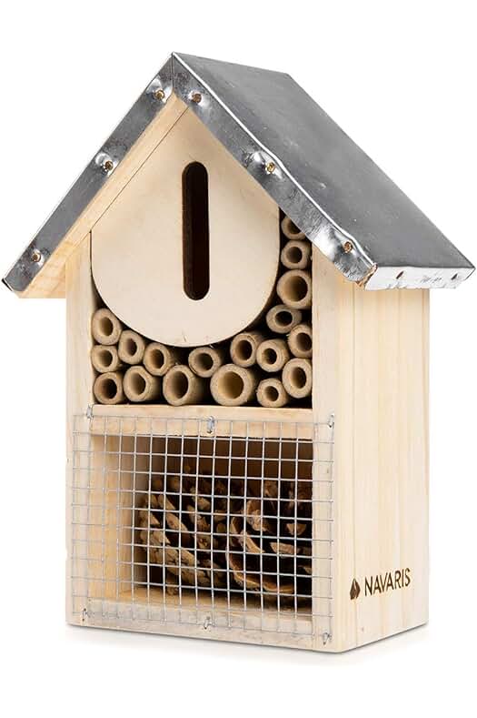 Observatorio de Insectos de Madera - Casa Natural con Cubierta Metálica y Gancho.