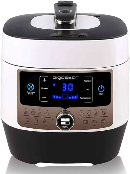 Olla a presión Aigostar Panda: Cocina rápida y saludable con 14 funciones programables.