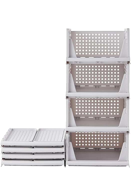 Organizador de armario plegable de plástico para almacenamiento de ropa en gris/blanco (43 x 33 x 72cm)