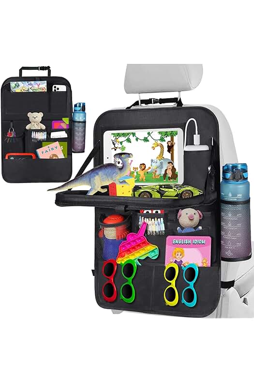 Organizador de Asiento de Coche 3 en 1 con Bolsillos y Bandeja Plegable Universal