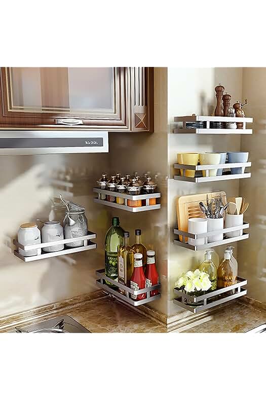 Organizador de Cocina con Ganchos de Acero Inoxidable para Especias y Almacenamiento (40cm)