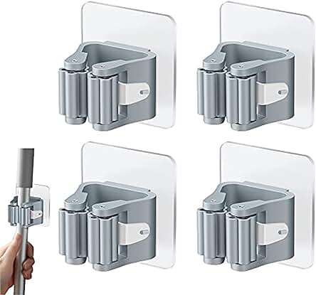 Organizador de Escobas y Fregonas con Soporte Ajustable para Baños y Cocinas (Gris)