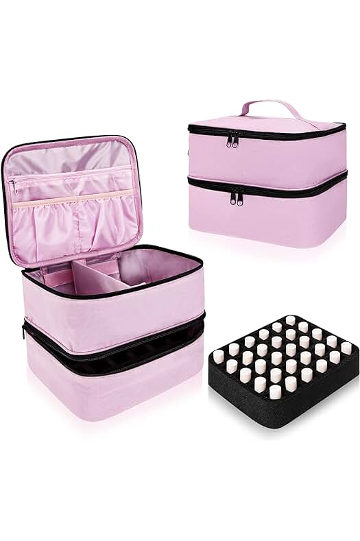 Organizador de esmaltes de uñas: Estuche portátil para almacenamiento de esmaltes y accesorios (Rosa)