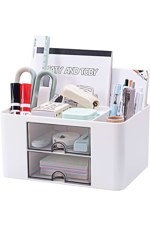 Organizador escritorio multifuncional con amplio espacio de almacenamiento y diseño versátil.