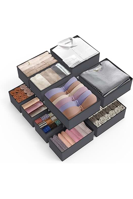 Organizadores de cajones: Conjunto de 10 piezas plegables para organizar y almacenar tu ropa en los cajones.