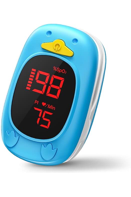 Oxímetro pediátrico con diseño lindo para monitorear oxígeno en sangre y frecuencia cardíaca en niños.