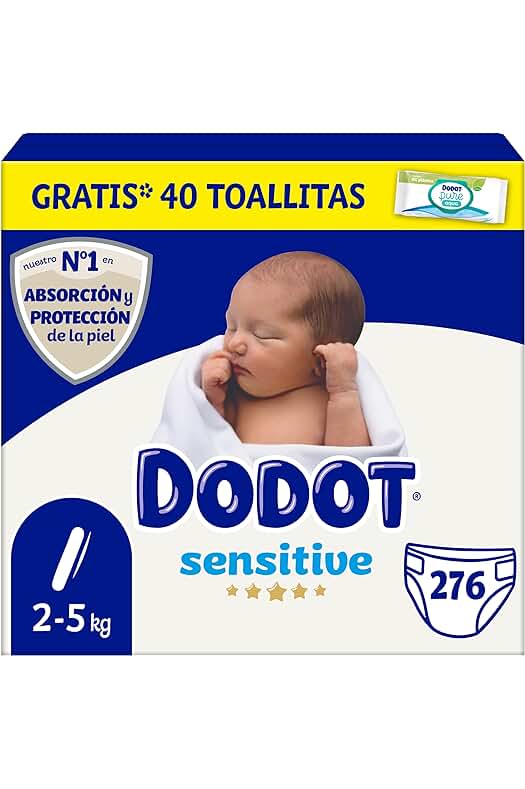 Pañales Dodot Sensitive Talla 1 + Pack de Toallitas Aqua Gratis, Protección Óptima de la Piel