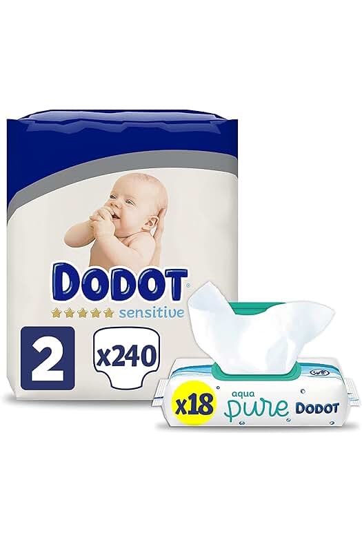Pañales Dodot Sensitive Talla 2 + Toallitas Aqua Pure: Máxima Protección para la Piel del Bebé