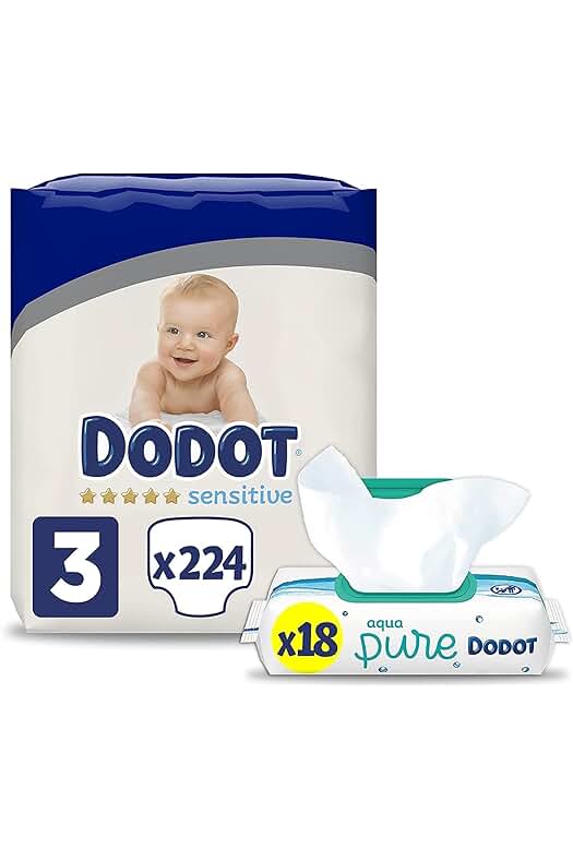 Pañales Dodot Sensitive Talla 3 + Toallitas Aqua Pure - Máxima Protección para tu Bebé
