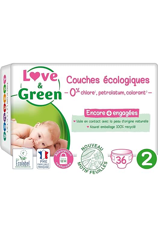 Pañales ecológicos Love & Green - Talla 2 (3-6 kg) - 36 unid. - Absorbentes y antifugas para bebés.