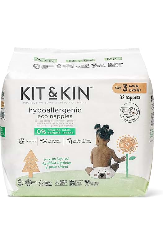 Pañales ecológicos tamaño 3: Kit & Kin, hipoalergénicos y sostenibles en paquete de 204 unidades