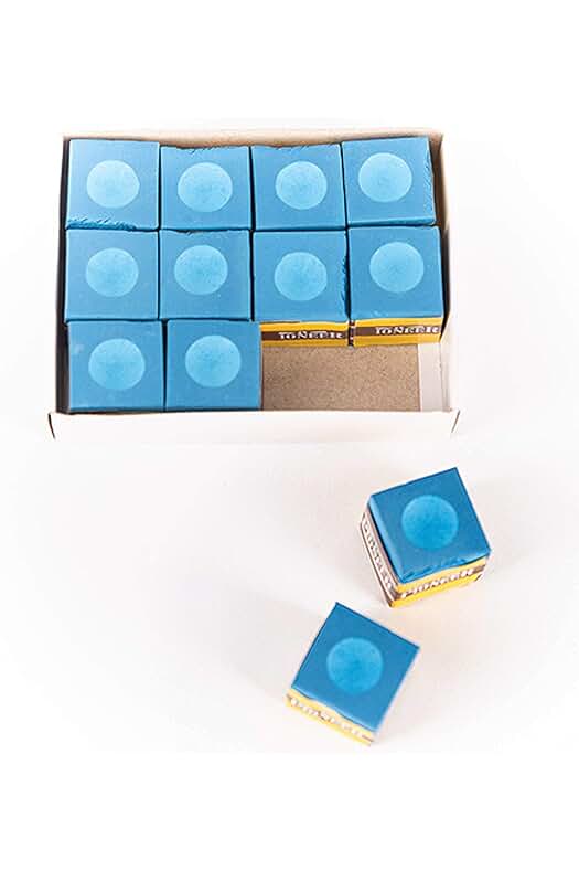 Pack de 12 tizas de billar en color azul para un juego de billar de alta calidad.