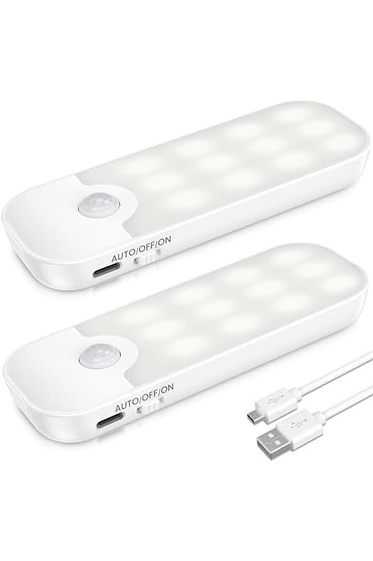 Pack de 2 Luces Nocturnas LED con Sensor de Movimiento, Recargables por USB
