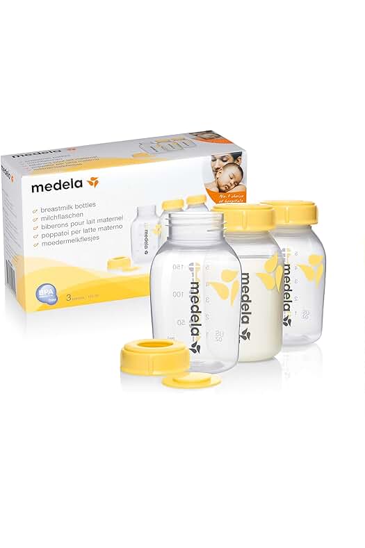 Pack de 3 biberones Medela sin BPA, ideales para extraer y almacenar la leche materna.