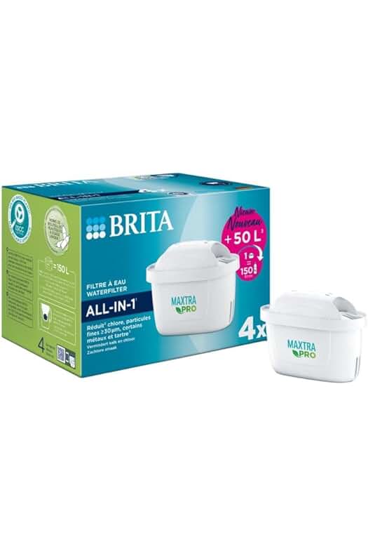 Pack de 4 cartuchos filtrantes MAXTRA PRO All-in-1 para un agua más pura y saludable.