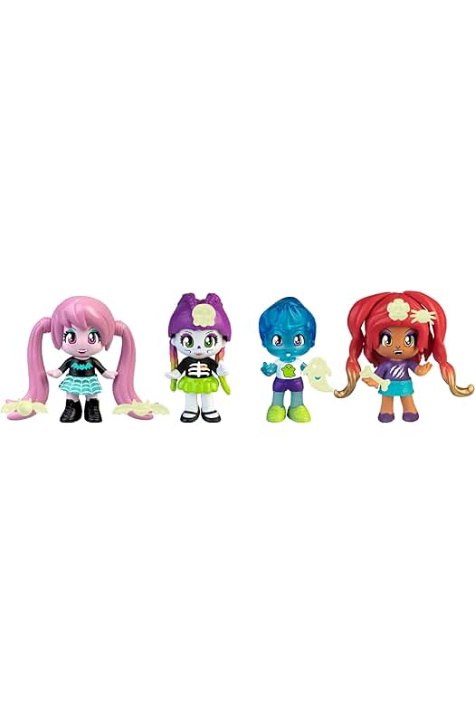 Pack de 4 figuras Pinypon con temática de monstruos, ideal para jugar en la oscuridad.