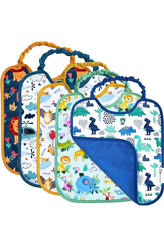 Pack de 5 baberos impermeables para bebé de alta calidad - Fabricados en España.
