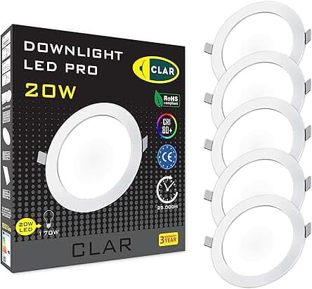 Pack de 5 focos LED empotrables para techo con garantía de 3 años.
